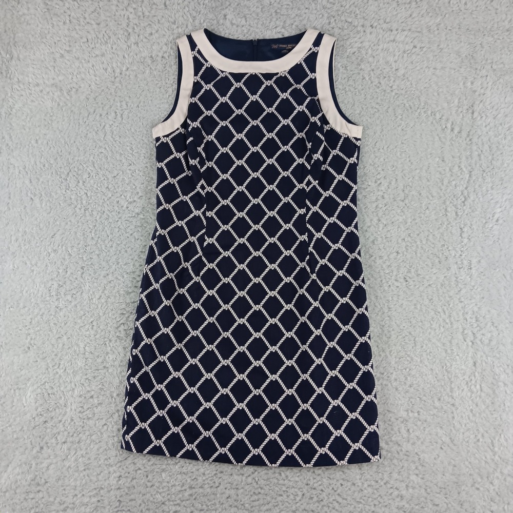 Brooks Brothers 346 Navy Blue White Rope Lattice Nautical Shift Dress 10P